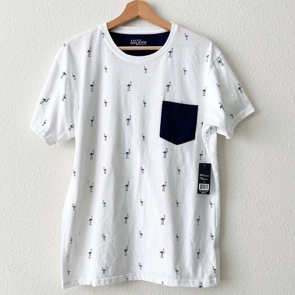 Galaxy by Harvic White/Navy Flamingo Print Tee Shirt size XL NWT - Picture 1 of 5